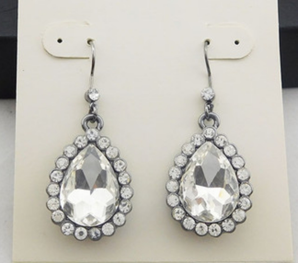 Clear Crystal Teardrop Fishhook Dangle Earrings S… - image 6
